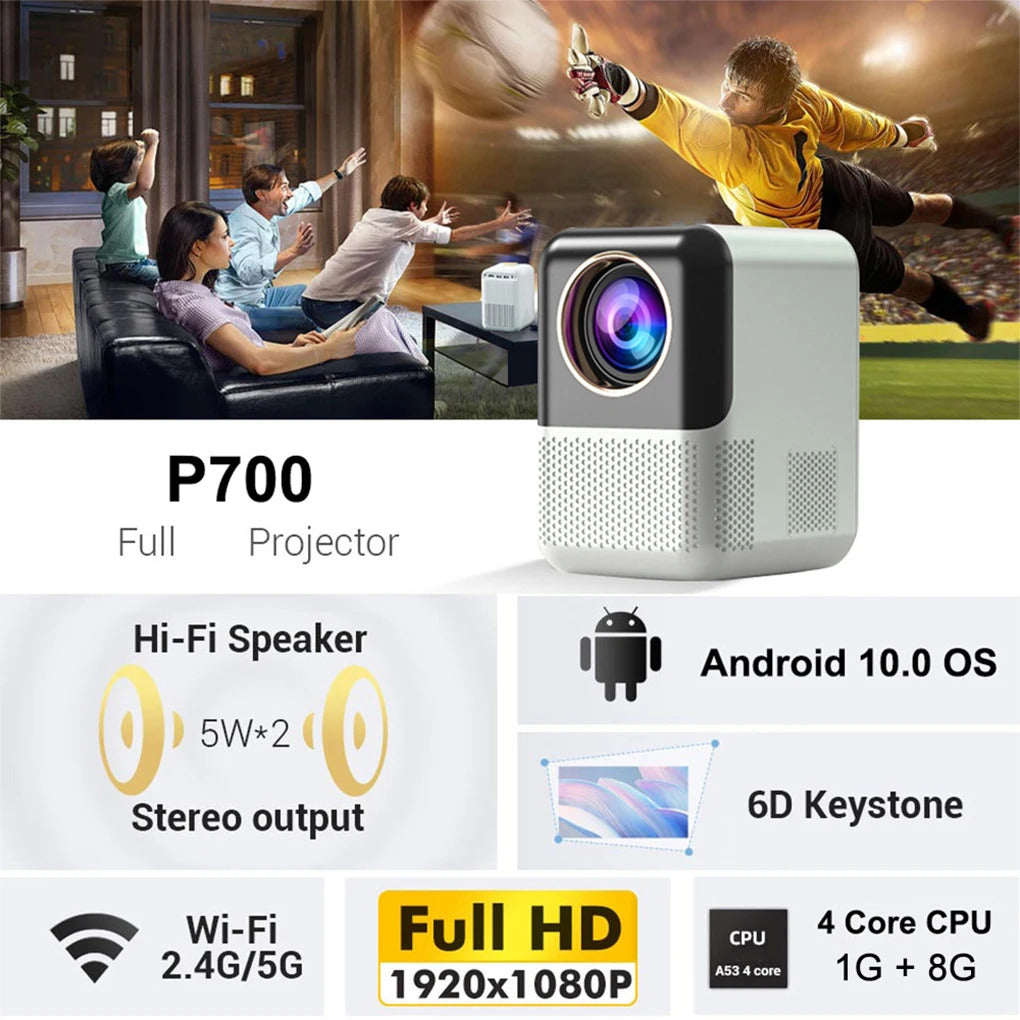P700 Projector 4K Ultra HD 1080P Android 10 350 ANSI Lumens Wi-Fi 6 BT 5.2 Auto Keystone Suitable for Home & Outdoor Fun