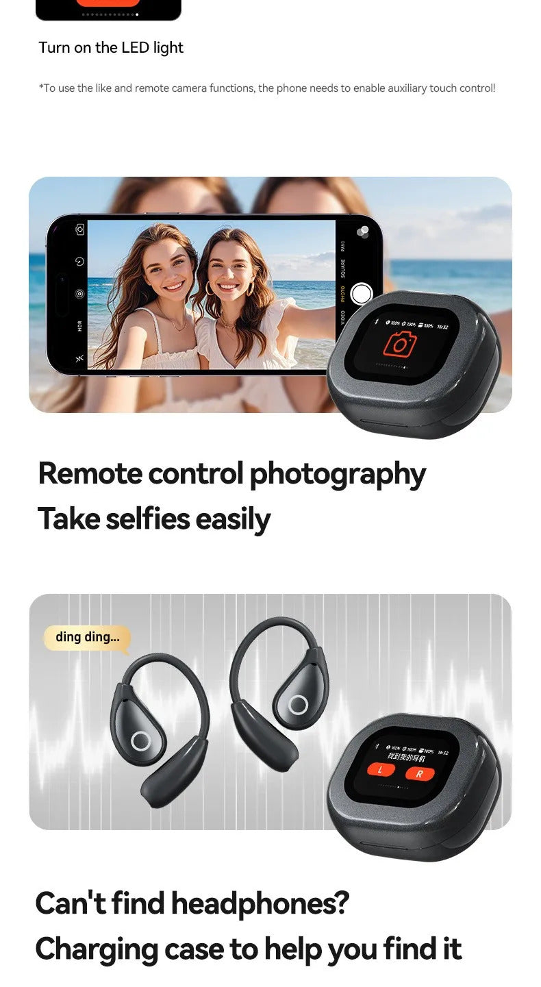 M94 Earphone V5.4 Wireless Translation Earphones Touch Screen Long Endurance Ear Clip Headphones Waterproof Sport Earphone