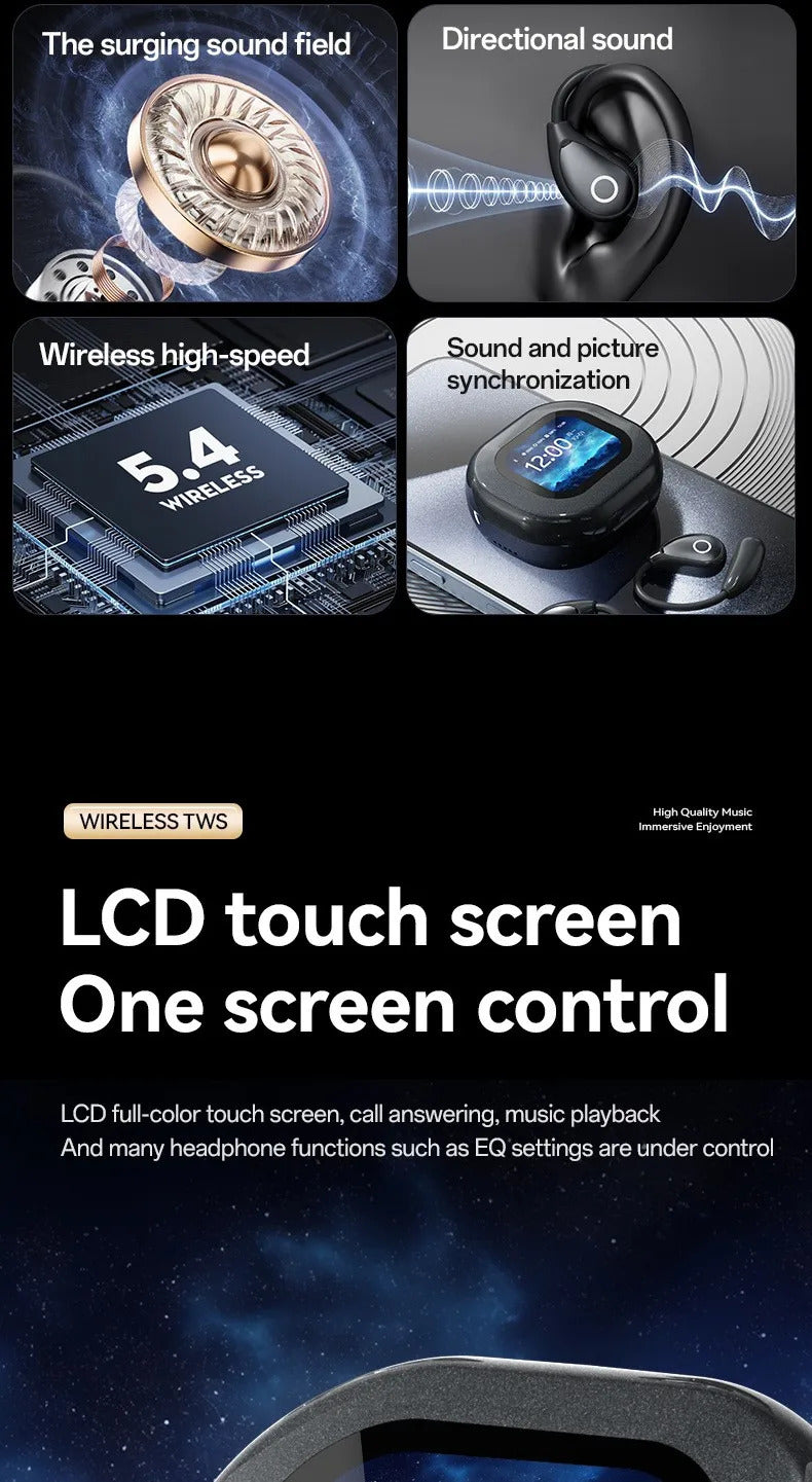 M94 Earphone V5.4 Wireless Translation Earphones Touch Screen Long Endurance Ear Clip Headphones Waterproof Sport Earphone