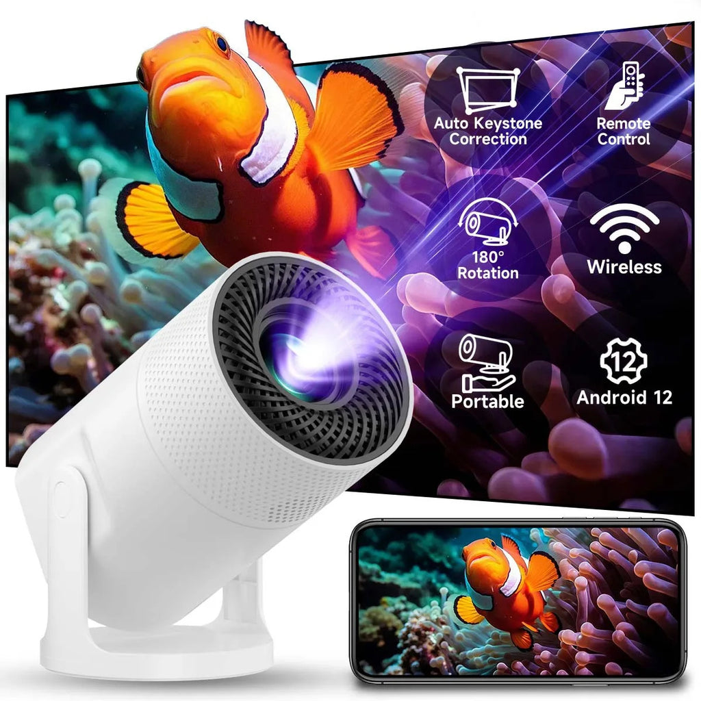 J2 Android 11 Projector 280 Lumens Dual WiFi6 + Bluetooth 5.0 4K Cinema HiFi Bass Speaker Camping Pro