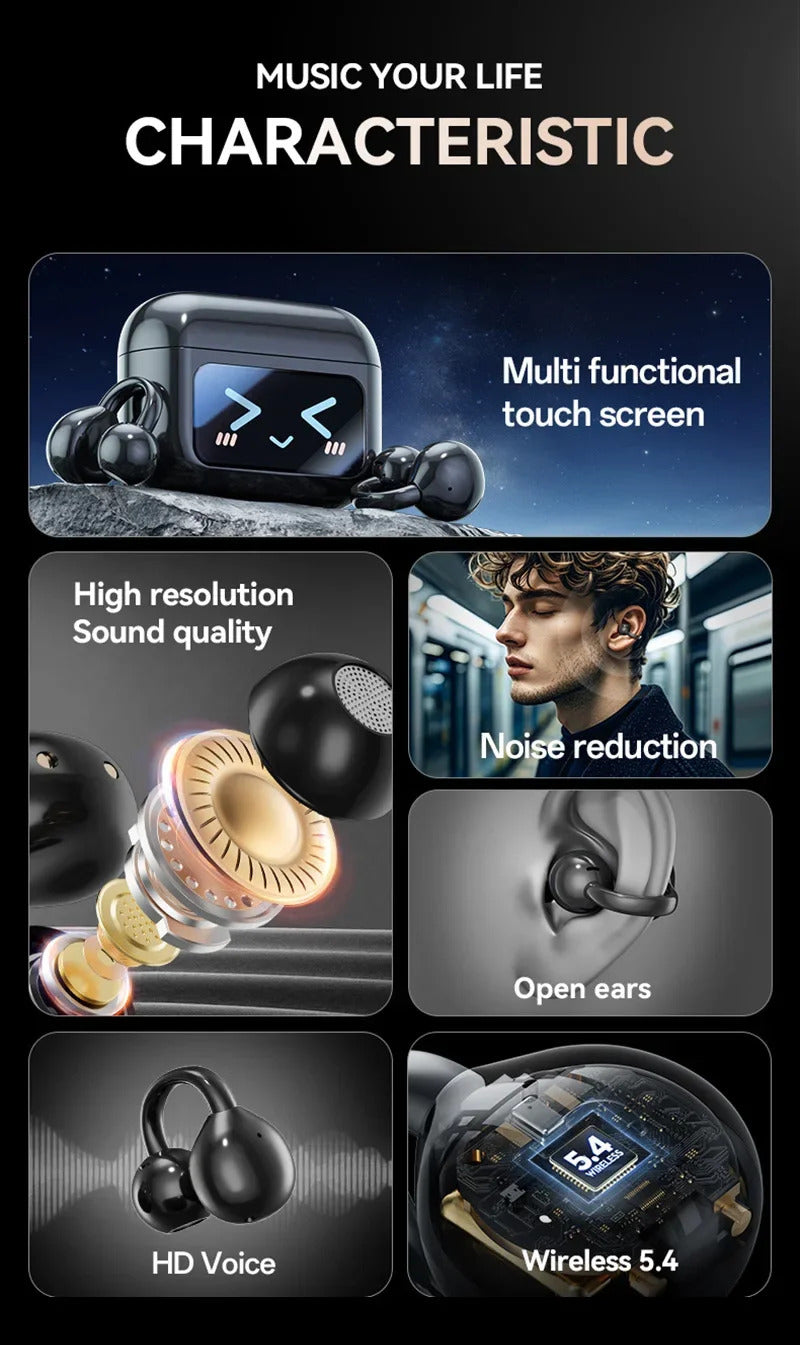 Bluetooth Headphones With AI Translation Dual-ear Digital Display Control Screen Ear Clip Type Wireless Headphones NEW