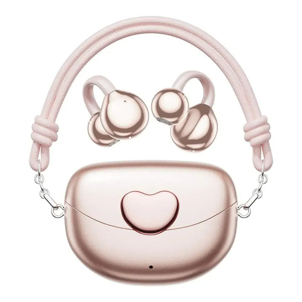 Clip Bluetooth Headphones Noise Canceling Earbuds Heart-shaped Earbuds Multifunction Bluetooth Portable Clip Ear Clip-on He C6I8 pink