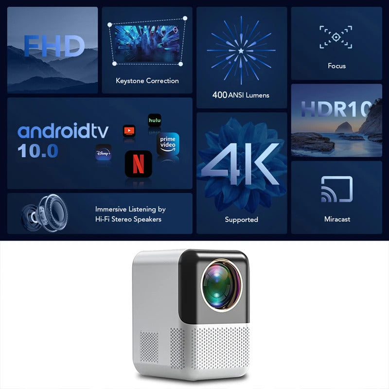 P700 Projector 4K Ultra HD 1080P Android 10 350 ANSI Lumens Wi-Fi 6 BT 5.2 Auto Keystone Suitable for Home & Outdoor Fun