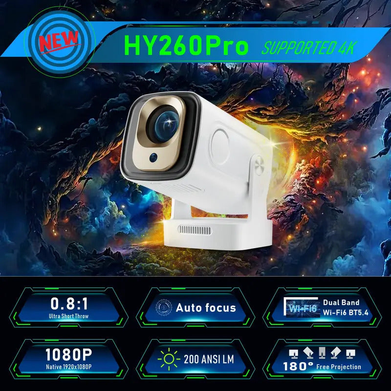 2025 HY260 PRO 1080P 1920x1080P Allwinner H713 Android 11 Projector 400ANSI Wifi6 BT5.4 Cinema Portable 180° Rotable Projector