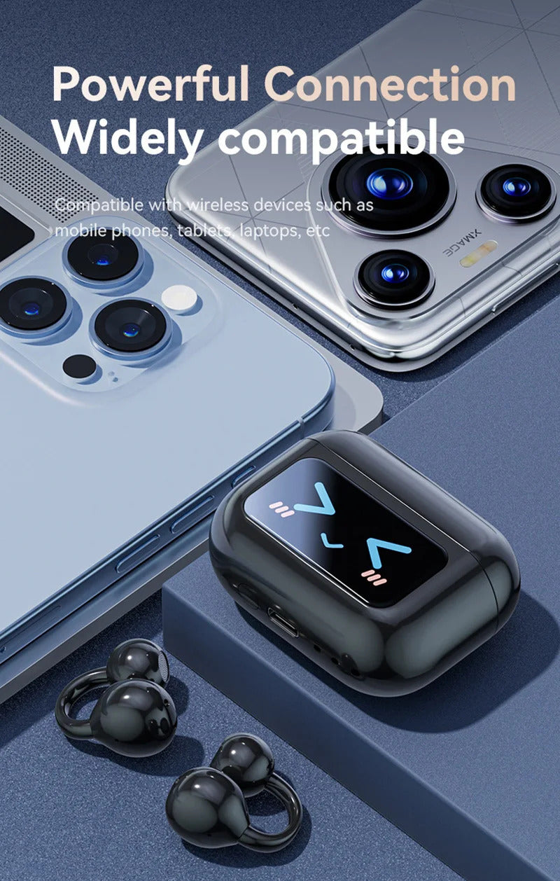 Bluetooth Headphones With AI Translation Dual-ear Digital Display Control Screen Ear Clip Type Wireless Headphones NEW