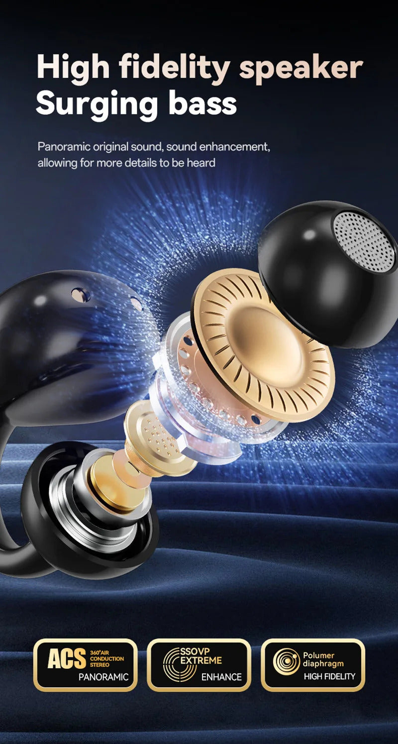 Bluetooth Headphones With AI Translation Dual-ear Digital Display Control Screen Ear Clip Type Wireless Headphones NEW