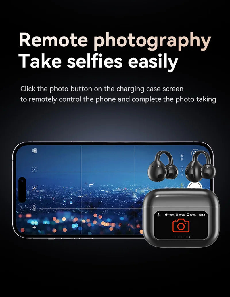 Bluetooth Headphones With AI Translation Dual-ear Digital Display Control Screen Ear Clip Type Wireless Headphones NEW