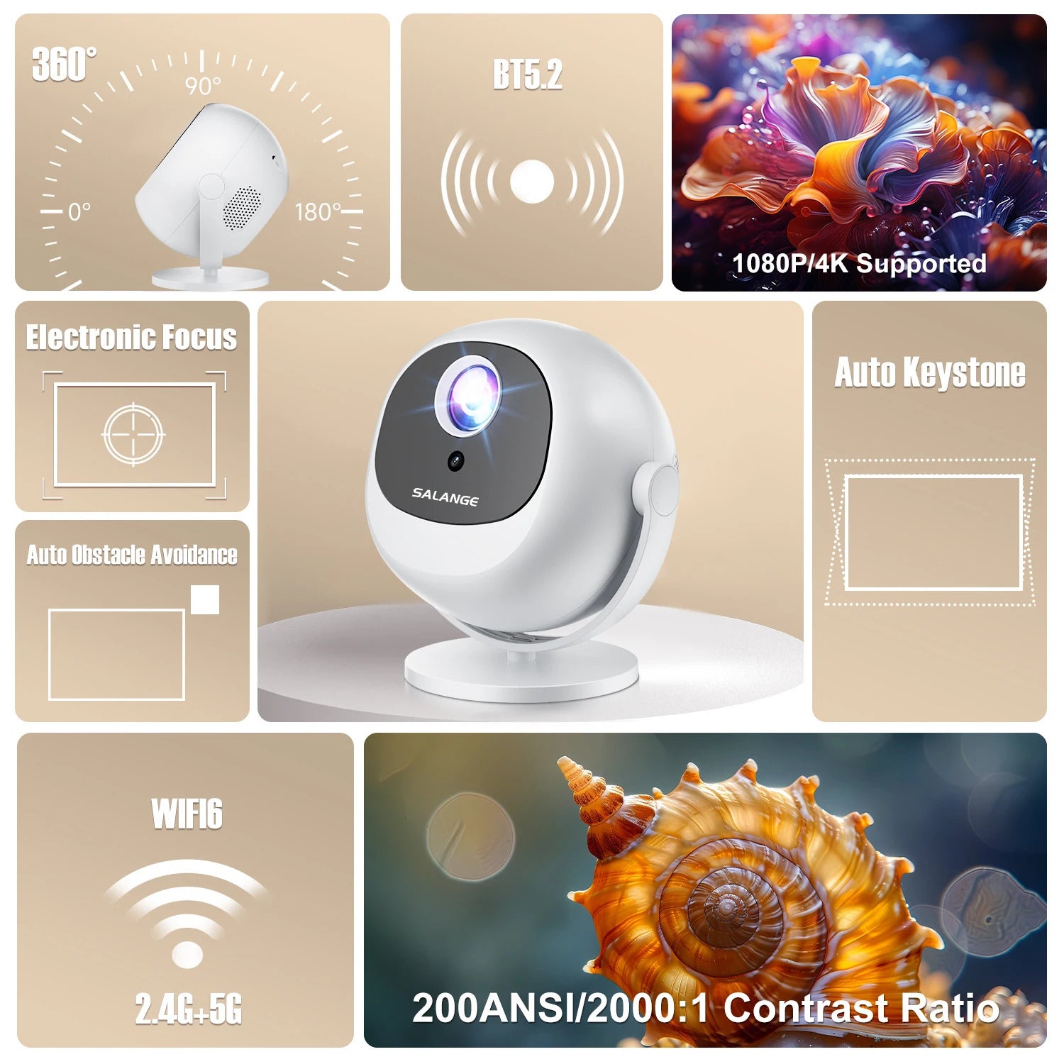 P360 4K Video Projector Native 720P Android11 Wifi BT Allwinner H713 200ANSI Outdoor Home Cinema Auto Keystone Proyector