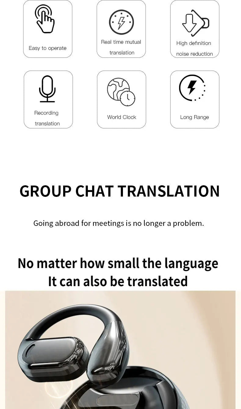 M76 AI Real Time Translation Earbuds OWS Non in Ear Bluetooth 5.4 Earphones with 144 Kinds Languages Simultaneous Interpretation