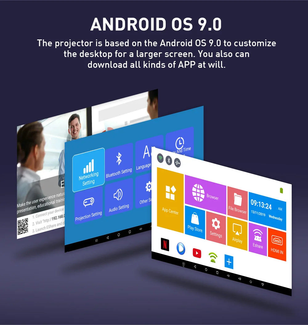 P09-II Portable DLP Mini Pocket Projector Android 9.0 2GB RAM 32GB WIFI