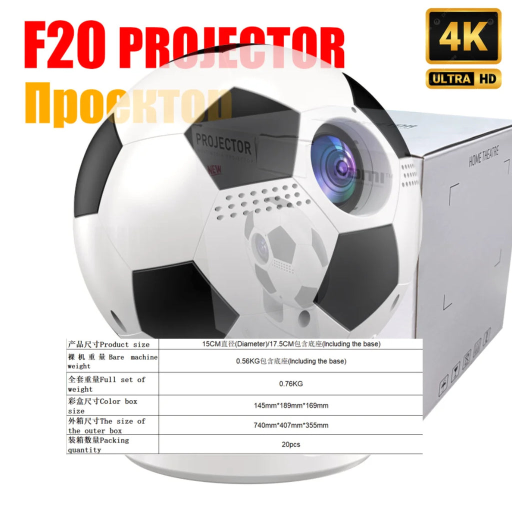 F20 HD portable football projector electric focus WiFi Android 4K PTZ home theater High-Definition Projector for Bedroom Wall