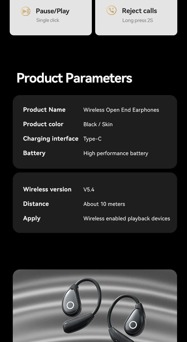 M94 Earphone V5.4 Wireless Translation Earphones Touch Screen Long Endurance Ear Clip Headphones Waterproof Sport Earphone