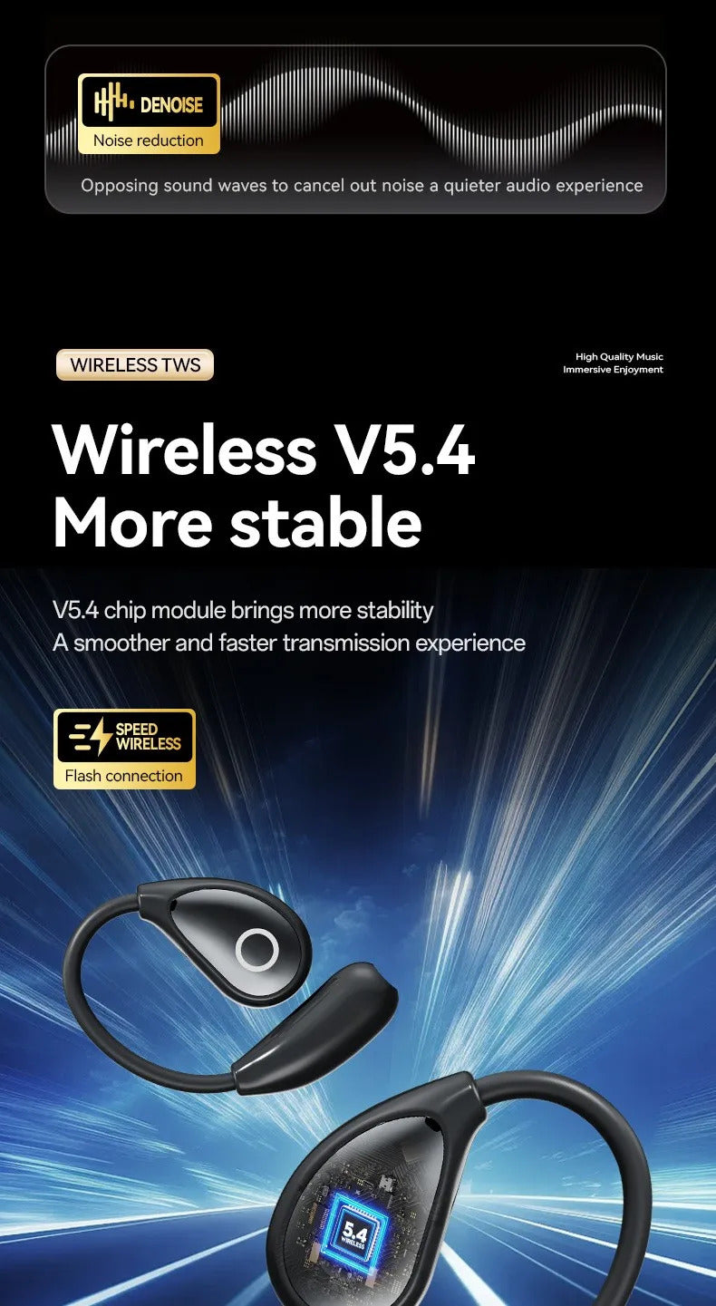 M94 Earphone V5.4 Wireless Translation Earphones Touch Screen Long Endurance Ear Clip Headphones Waterproof Sport Earphone