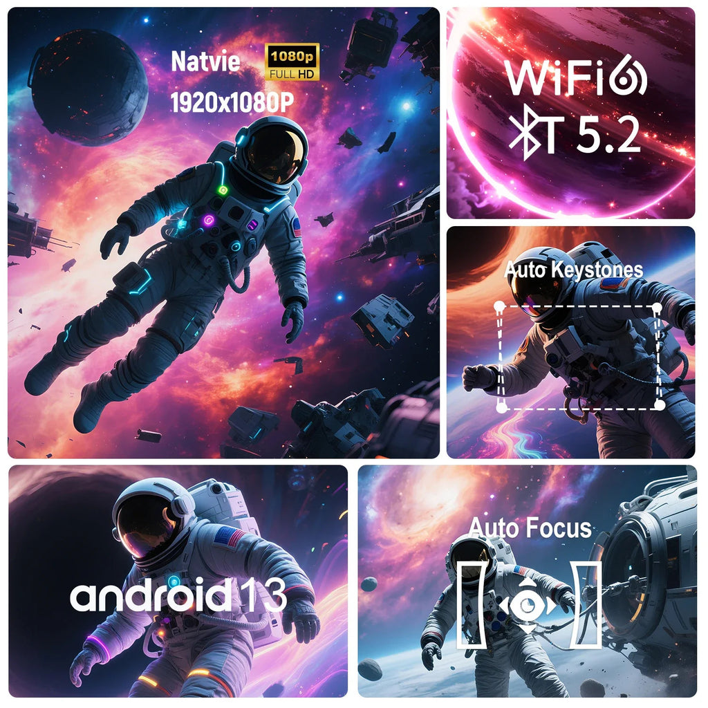 Projector TP300 NTV Android 4K & 1080P Support Auto-Focus WiFi 6 & BT5.2 Portable Outdoor For Home Theater Projector