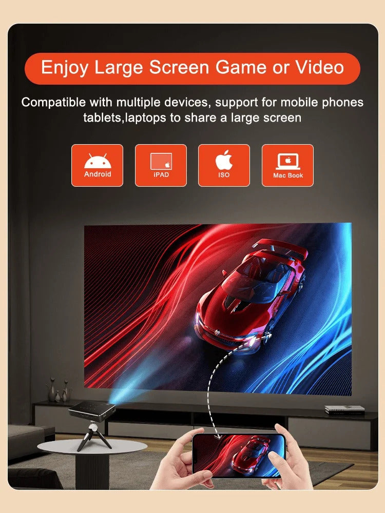 P10-II Portable DLP Android 9.0 Mini Projector Support 3D WIFI 100M RJ45 LAN Bluetooth 4.2 Home Cinema LED Video Projector 4K