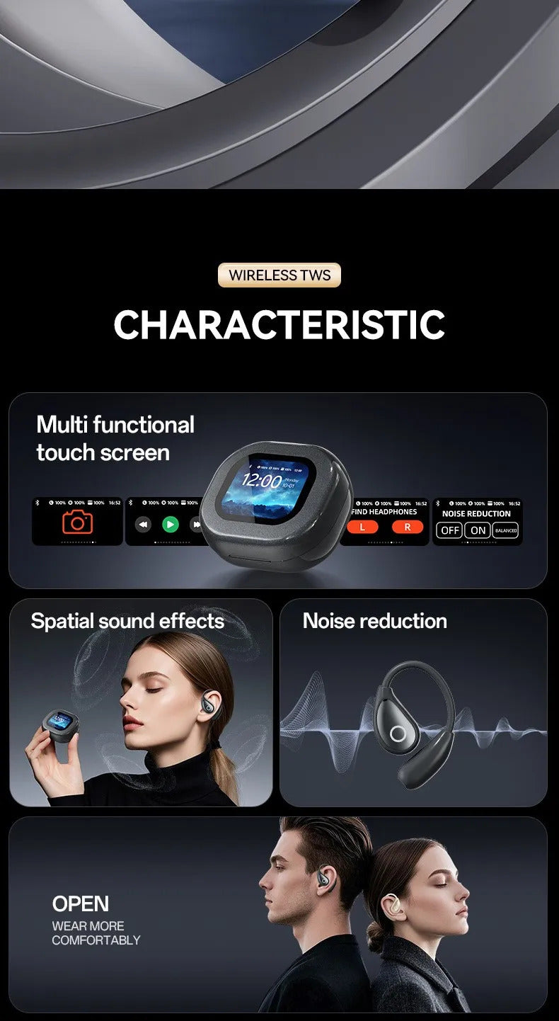 M94 Earphone V5.4 Wireless Translation Earphones Touch Screen Long Endurance Ear Clip Headphones Waterproof Sport Earphone