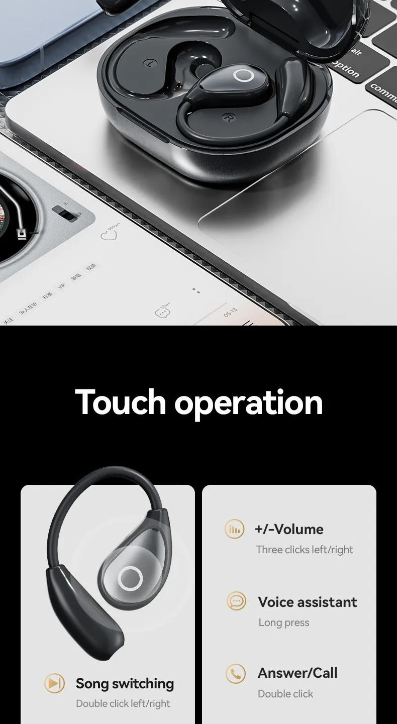 M94 Earphone V5.4 Wireless Translation Earphones Touch Screen Long Endurance Ear Clip Headphones Waterproof Sport Earphone