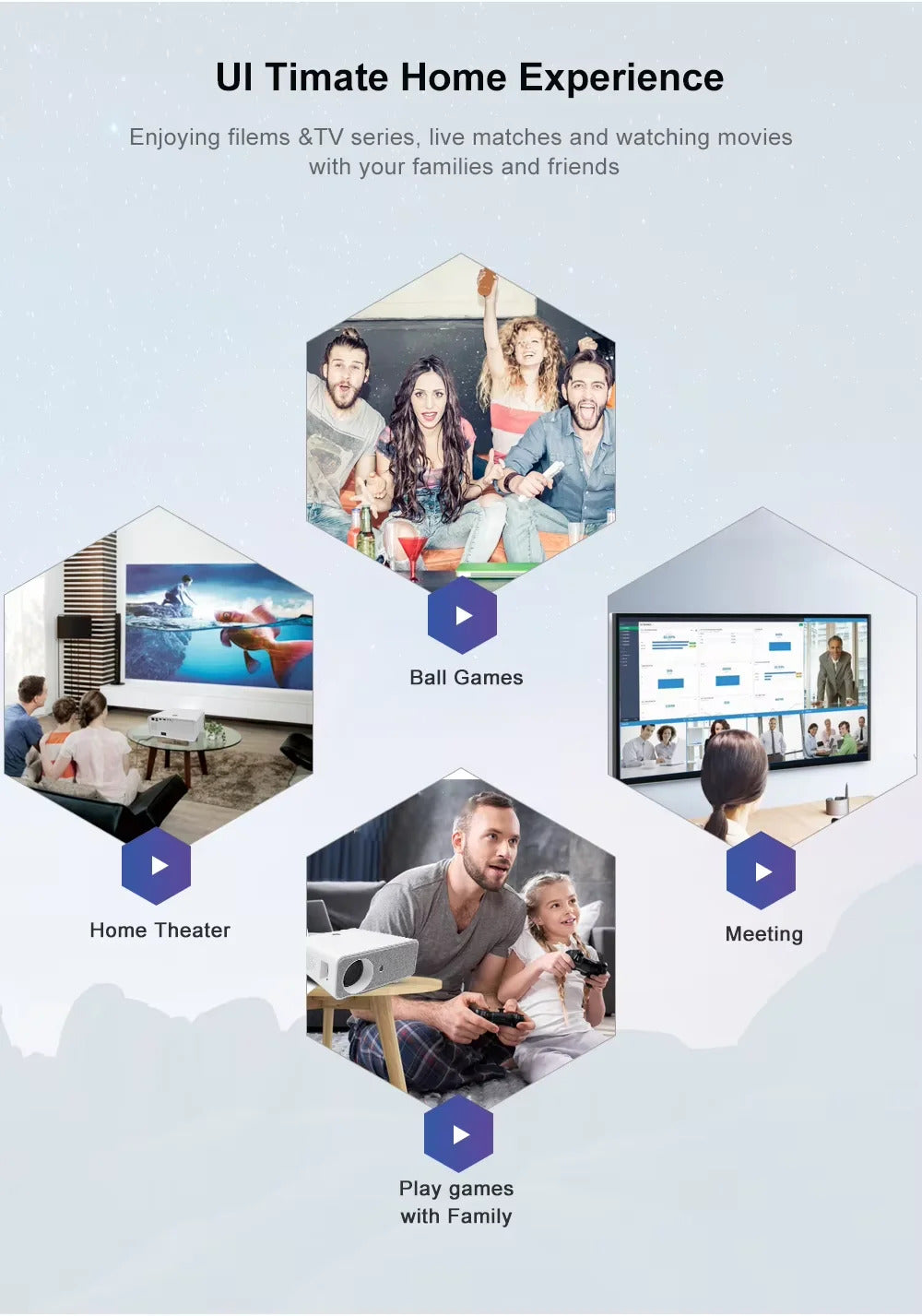 X1 HD Movie Projector 600ANSI Lumens 1080P Support 4K Video Auto-Focus Android Home Theater WiFi Beamer For Homestay Hotel