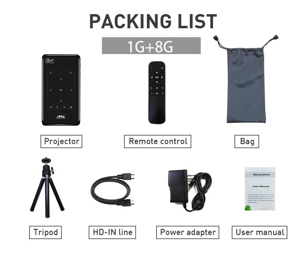 P09-II Portable DLP Mini Pocket Projector Android 9.0 2GB RAM 32GB WIFI 1GB RAM 8GB ROM