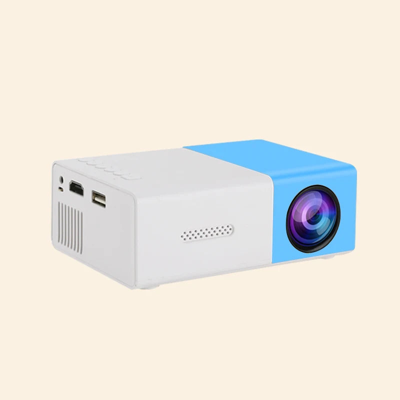 Supports HDMI, USB connection and uses high-definition projector YG300 home theater grade non occupying projector blue