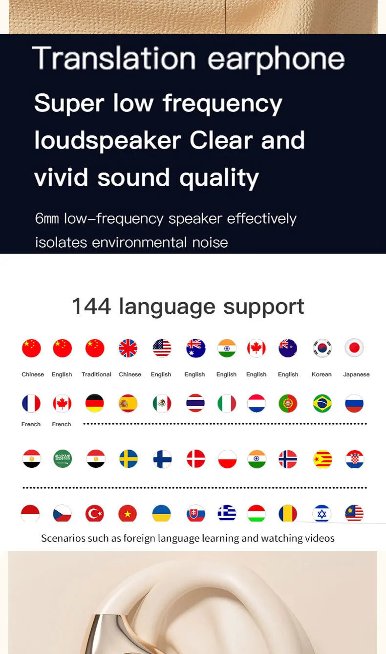 M76 AI Real Time Translation Earbuds OWS Non in Ear Bluetooth 5.4 Earphones with 144 Kinds Languages Simultaneous Interpretation