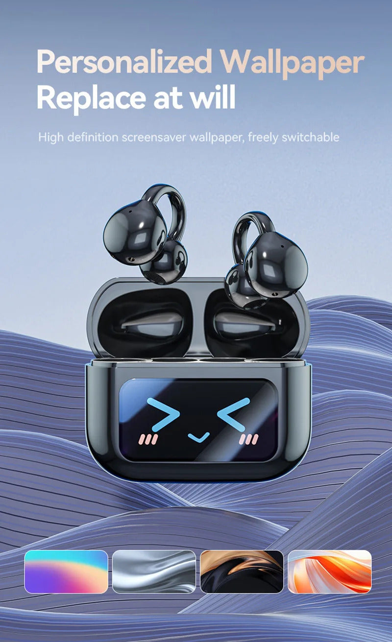 Bluetooth Headphones With AI Translation Dual-ear Digital Display Control Screen Ear Clip Type Wireless Headphones NEW