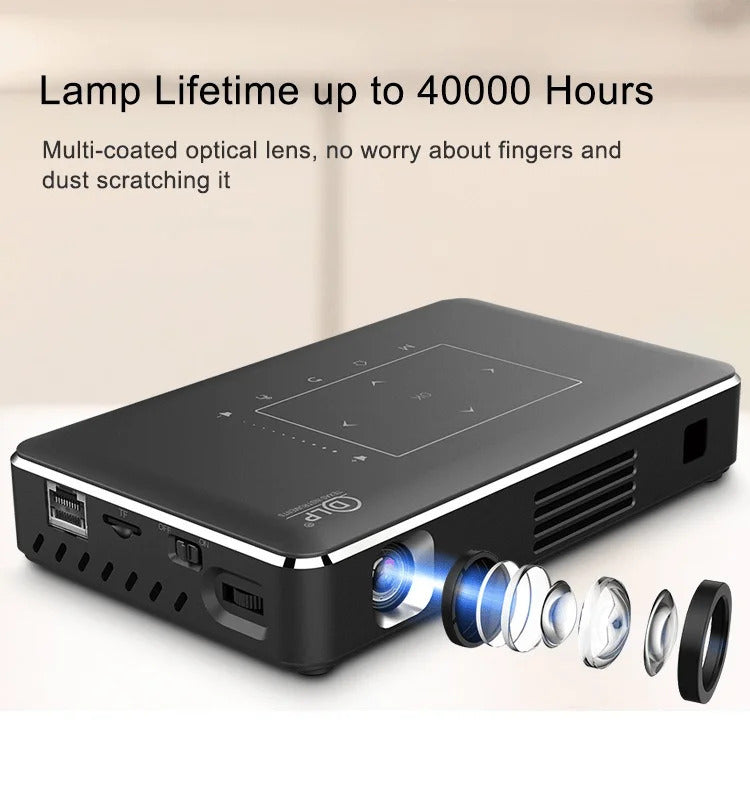 P10-II Portable DLP Android 9.0 Mini Projector Support 3D WIFI 100M RJ45 LAN Bluetooth 4.2 Home Cinema LED Video Projector 4K