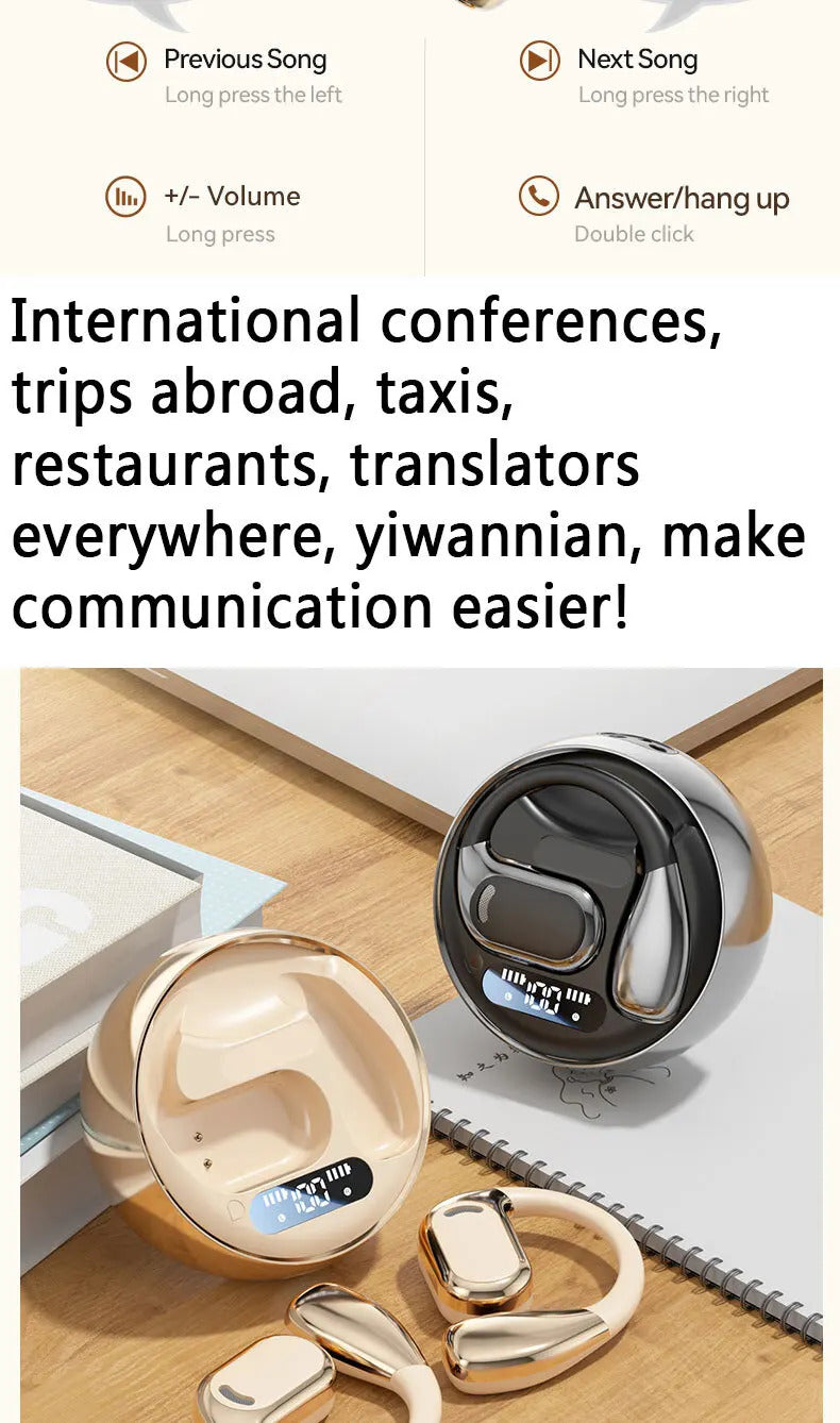 M76 AI Real Time Translation Earbuds OWS Non in Ear Bluetooth 5.4 Earphones with 144 Kinds Languages Simultaneous Interpretation