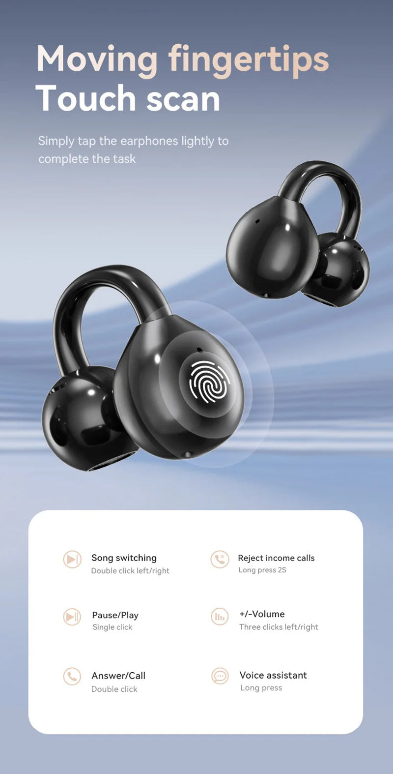 Bluetooth Headphones With AI Translation Dual-ear Digital Display Control Screen Ear Clip Type Wireless Headphones NEW