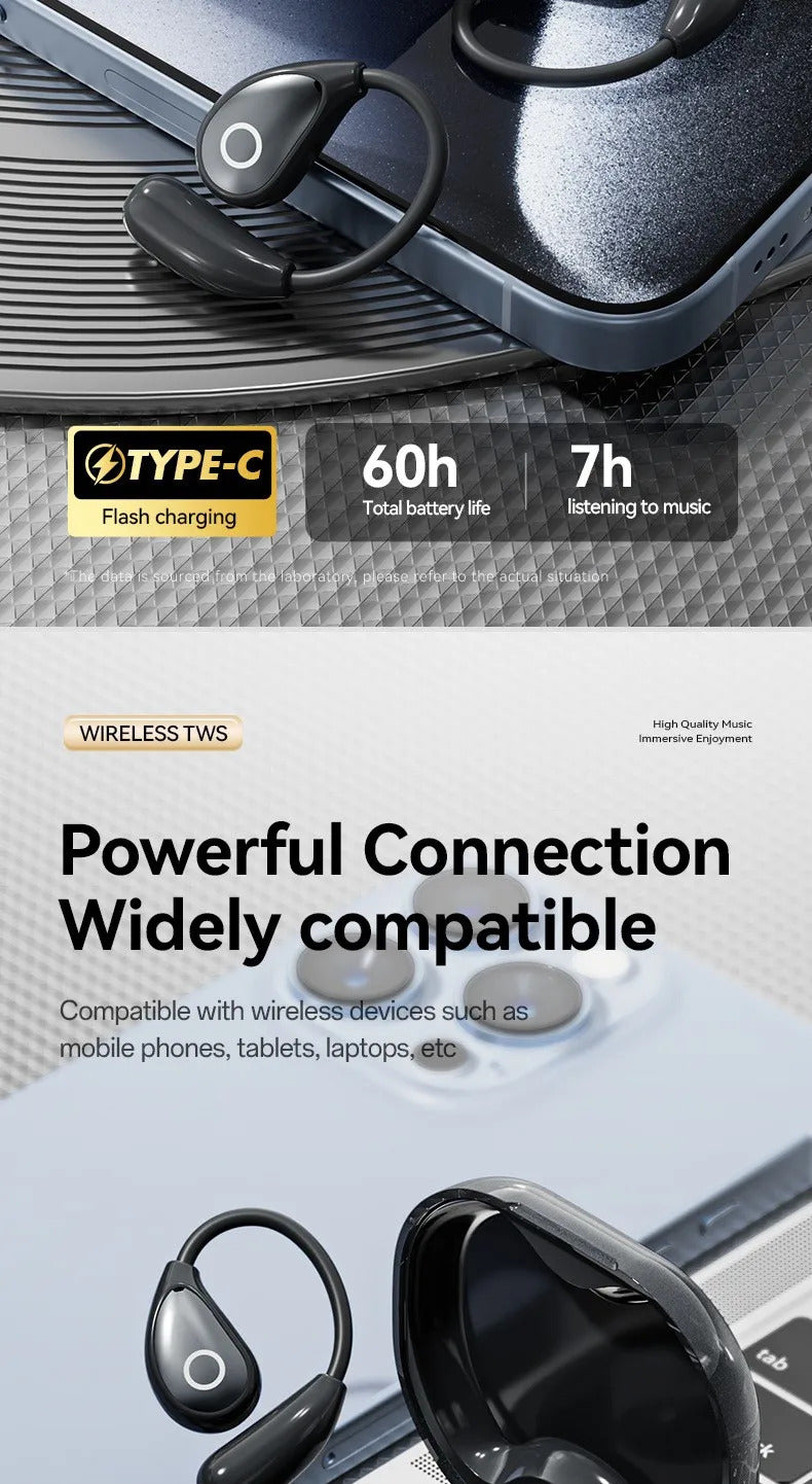 M94 Earphone V5.4 Wireless Translation Earphones Touch Screen Long Endurance Ear Clip Headphones Waterproof Sport Earphone