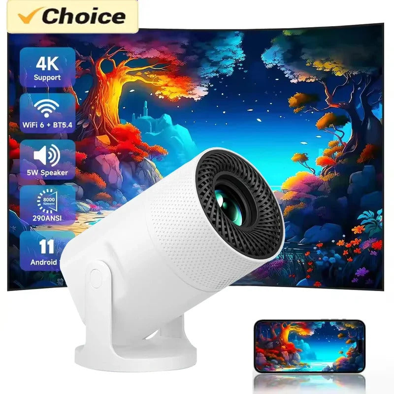 J2 Android 11 Projector 280 Lumens Dual WiFi6 + Bluetooth 5.0 4K Cinema HiFi Bass Speaker Camping Pro
