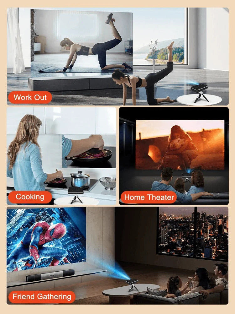 P10-II Portable DLP Android 9.0 Mini Projector Support 3D WIFI 100M RJ45 LAN Bluetooth 4.2 Home Cinema LED Video Projector 4K