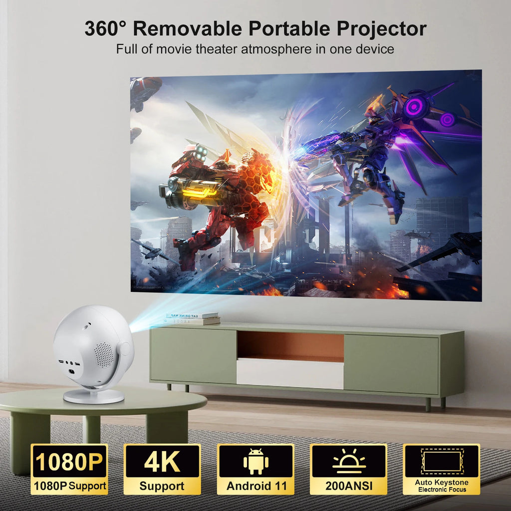 P360 4K Video Projector Native 720P Android11 Wifi BT Allwinner H713 200ANSI Outdoor Home Cinema Auto Keystone Proyector