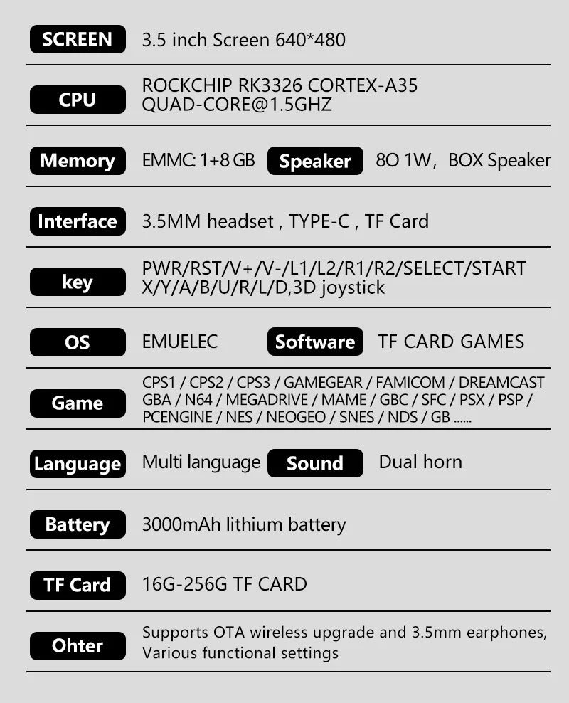 Rk35h Handheld Game Console Game Console Open-Source Portable Psp-Like High-Definition Display Supports Online Two-Player Combat