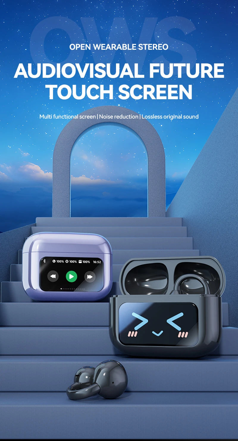 Bluetooth Headphones With AI Translation Dual-ear Digital Display Control Screen Ear Clip Type Wireless Headphones NEW